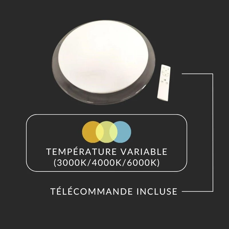 Plafonnier LED Rond à Température Variable 36W 220V - 3000K/4000K/6500K