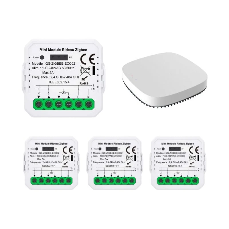 Modules Interrupteur pour Volet Roulant Zigbee (4 pièces) + 1 passerelle Zigbee