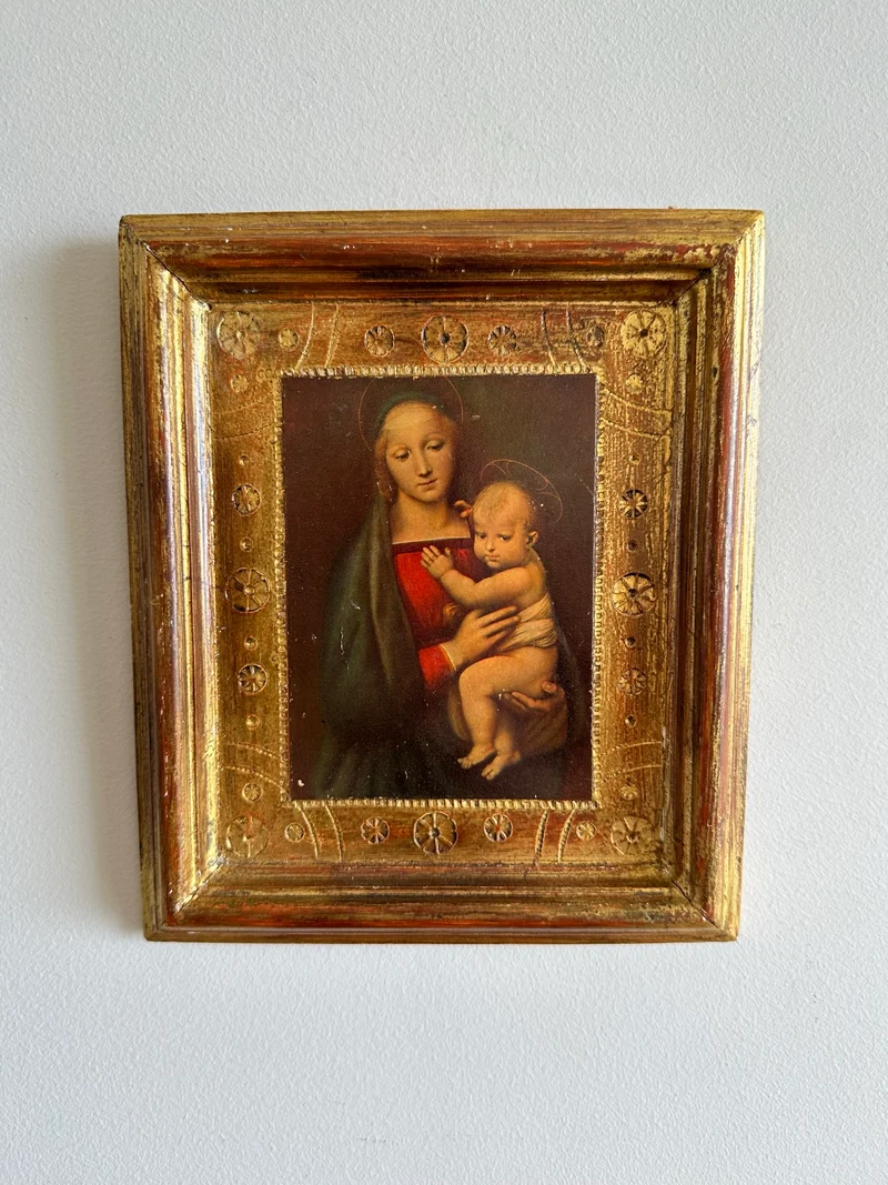 Icône religieuse La Madonna del Granduca cadre en bois florentin doré