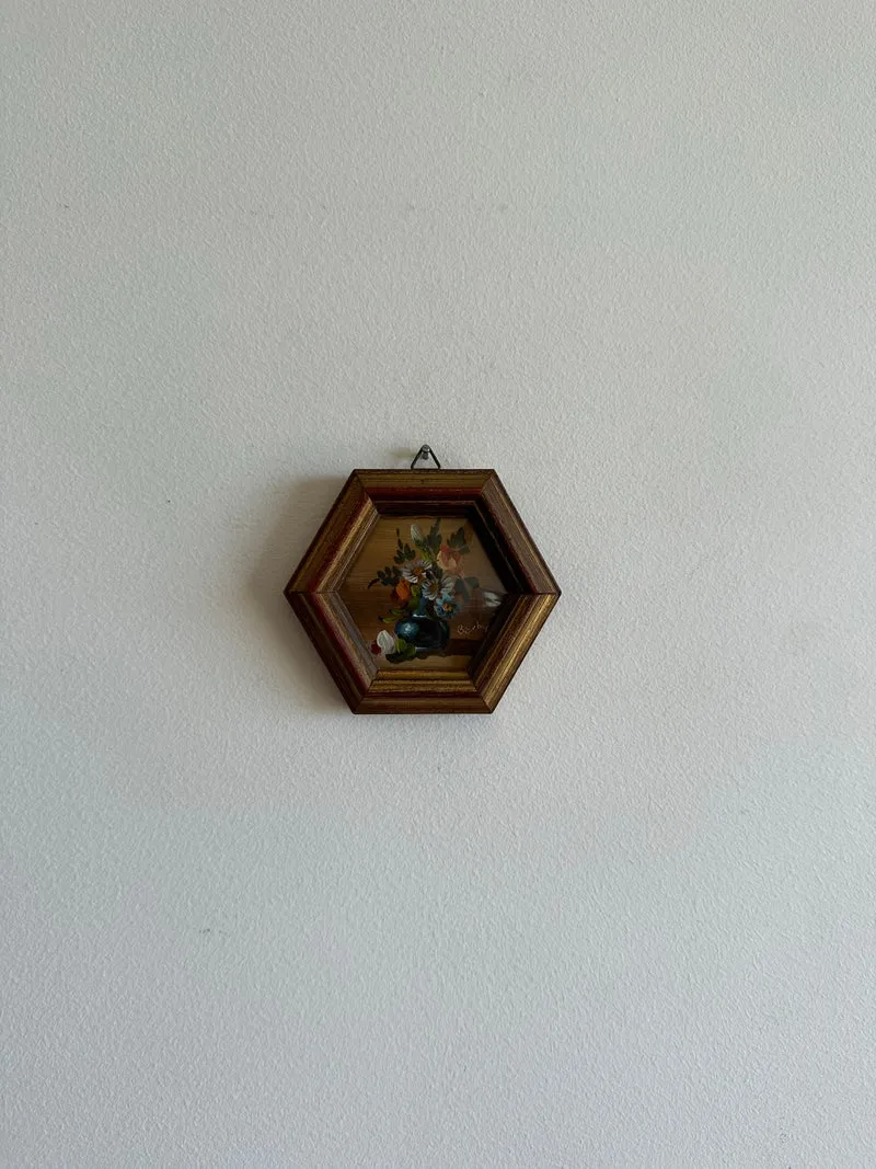 Peinture bouquet de fleurs dans cadre héxagonal
