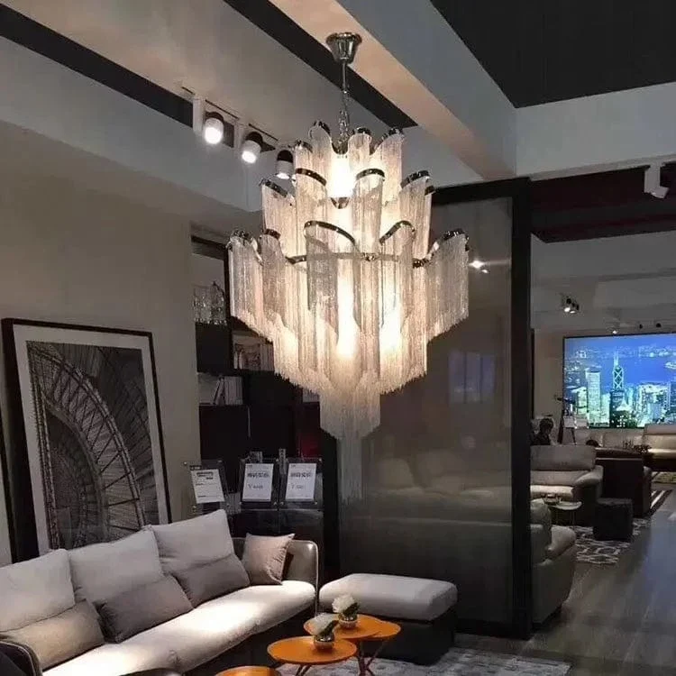 Grand Lustre Argenté XXL Contemporain