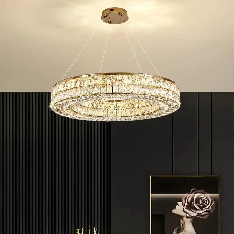 Lustre Rond de Cristaux pour Salon