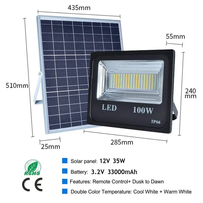 Hella Bright 100W Solar Flood Lights Outdoor With Dusk To Dawn Sensor 12000 Lumen Remote Controlled Security Spotlights Rock Solid Waterproof Yard Lighting For Driveways And Yards