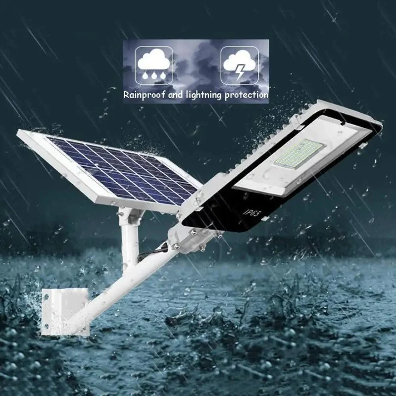 Tough As Nails 100W Solar Street Light With Hella Bright 6000 Lumen Led Flood Lighting All Weather IP65 Aluminum Outdoor Wall Lamp Smart Dusk To Dawn Auto Mode And Remote Control For Backyards Driveways Patios