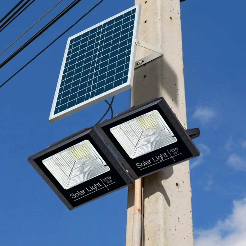 Super Bright Dual Head Solar Flood Lights With Remote Control Built Tough Outdoor Security Lighting Rock Solid Waterproof IP65 Rated High Output Led Arrays Zero Utility Costs