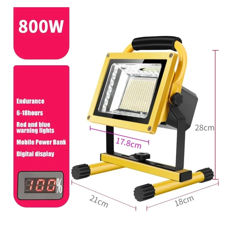 Get Your Hands on This Badass LED Rechargeable Floodlight Waterproof and Super Bright 800W Output for Outdoor Work Sites Courts and Gardens Tough Portable Iron Body Runs All Day for Pros