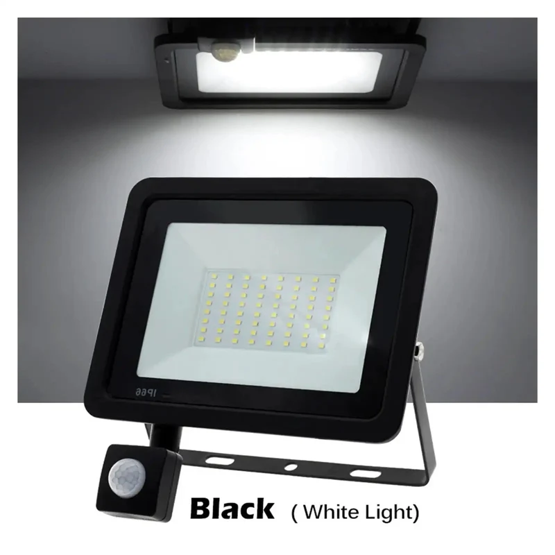 Built Tough PIR Motion Sensor LED Flood Light With IP66 Weatherproof Design And Adjustable Detection Range For Driveway Sidewalk Or Parking Lot Nighttime Security Daylight And Warm White Mode