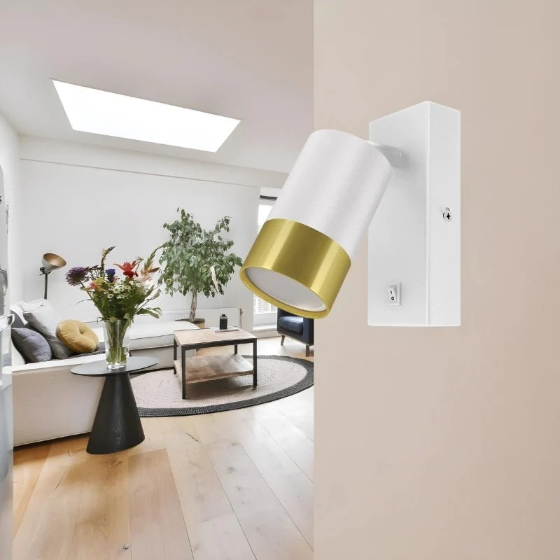 Applique Orientable avec Interrupteur BLANC et OR pour Ampoule GU10