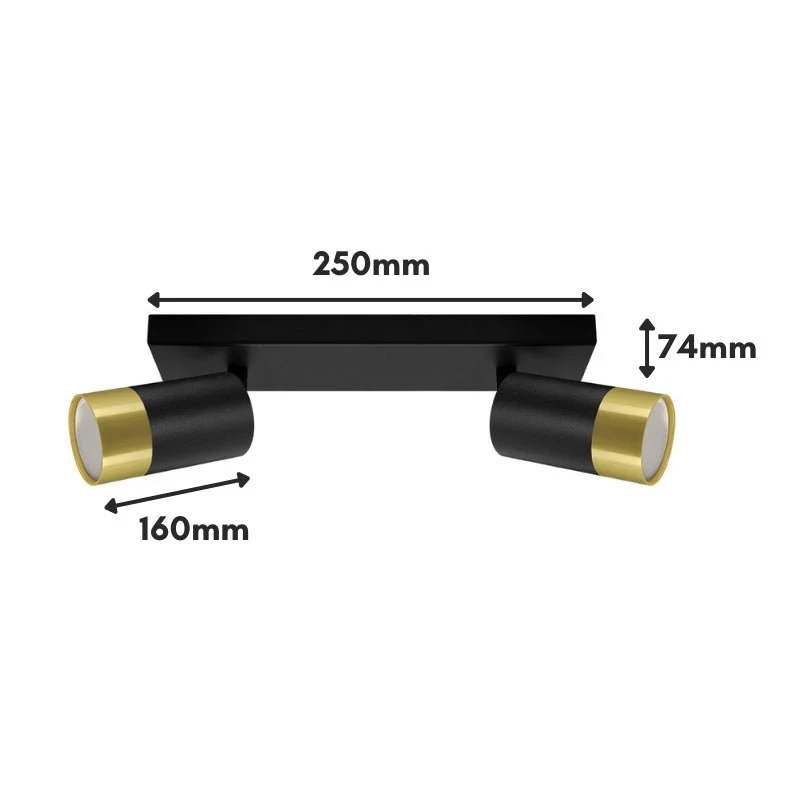 Plafonnier 2 Spots Orientables NOIR et OR pour Ampoule GU10