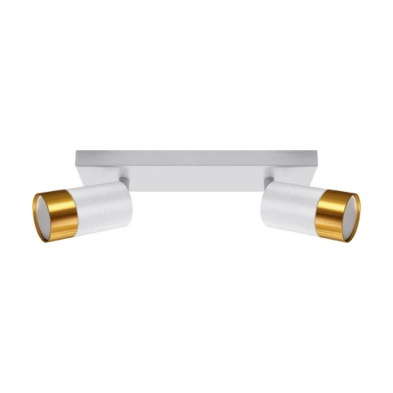 Plafonnier 2 Spots Orientables BLANC et OR pour Ampoule GU10