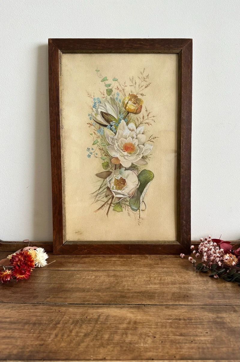 Aquarelle magnolia signée encadrée années 40-50