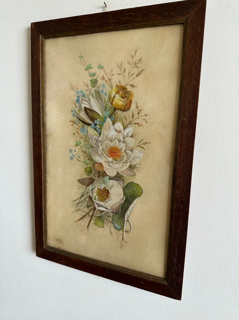 Aquarelle magnolia signée encadrée années 40-50