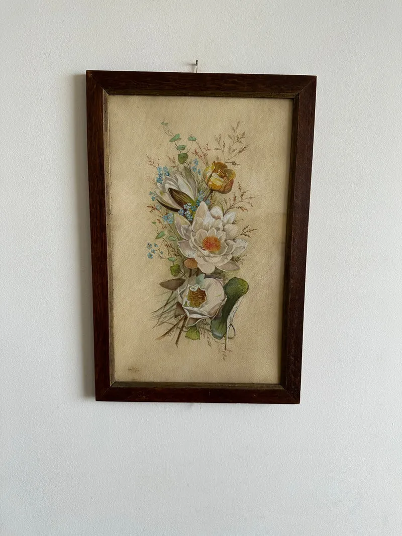 Aquarelle magnolia signée encadrée années 40-50