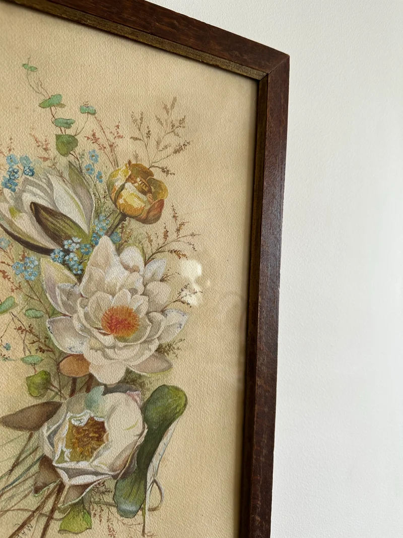 Aquarelle magnolia signée encadrée années 40-50