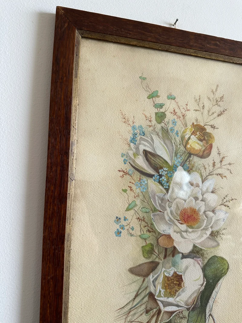 Aquarelle magnolia signée encadrée années 40-50