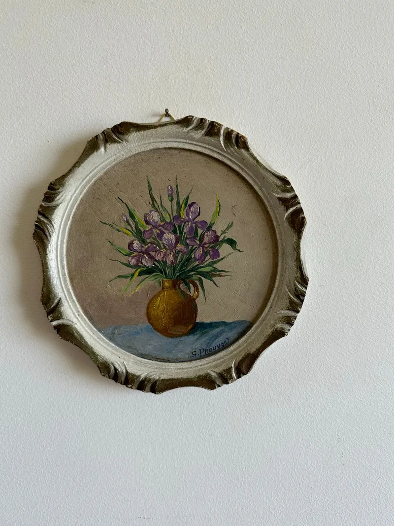 Peinture bouquet de fleurs cadre rond en bois