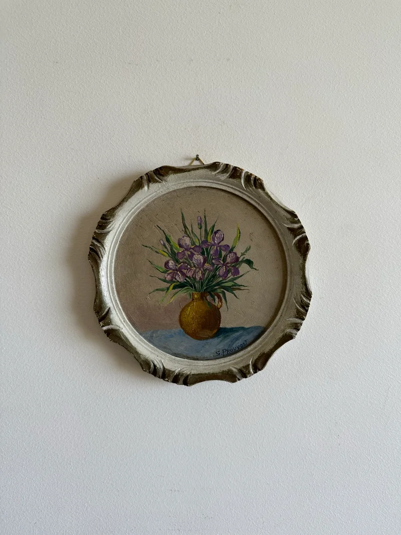 Peinture bouquet de fleurs cadre rond en bois