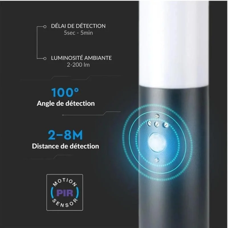 Borne Extérieur Anthracite avec Détecteur 110cm IP44 pour Ampoule E27