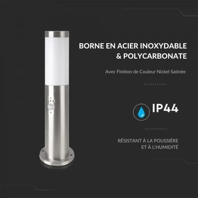 Borne de Jardin Acier Inoxydable avec Détecteur 110cm IP44 pour Ampoule E27