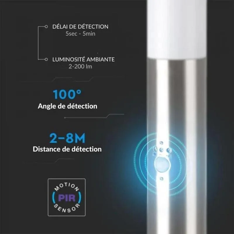 Borne de Jardin Acier Inoxydable avec Détecteur 110cm IP44 pour Ampoule E27