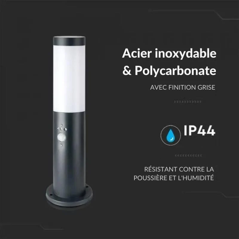 Borne Extérieur Anthracite avec Détecteur 80cm pour Ampoule E27 IP44