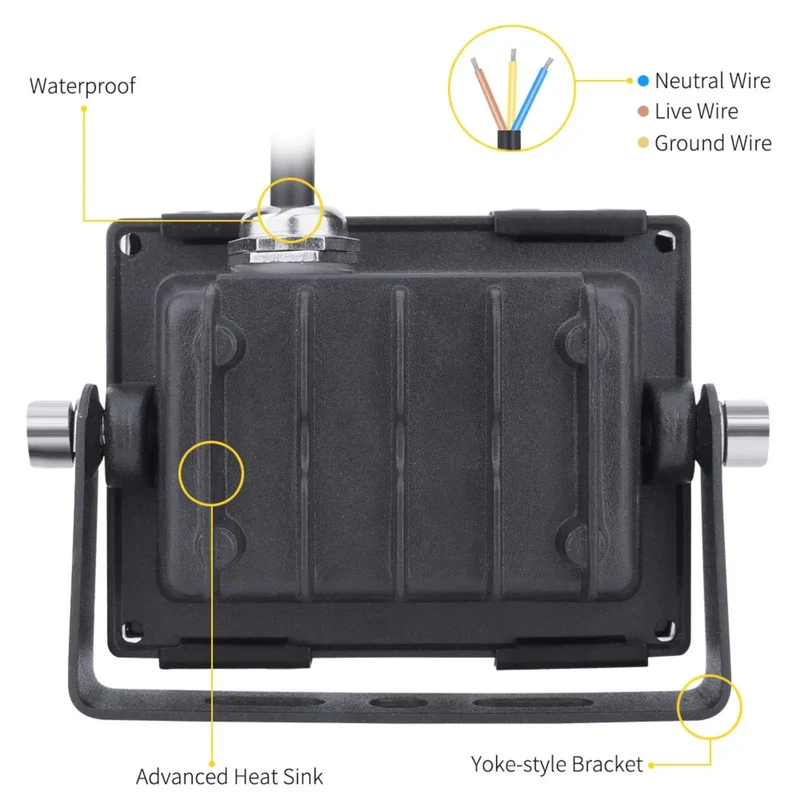 Heavy Duty 10W LED Floodlight 1000 Lumens IP65 Waterproof Warm White Outdoor Security Spotlight Thick Aluminum Die Casting Tough Weatherproof Wall Light For Yard Garden Court Kickass Brightness Solid Construction Badass Cooling Tech