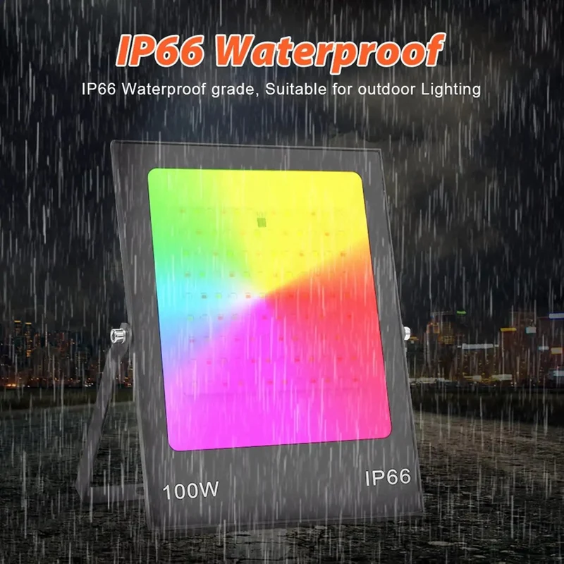 Ultra Slim RGB LED Floodlight Packed With Full Color Changing Scenes And Simple Remote Control For Driveway Duty Or Business Lots That Throws Down Bright Light Without Breaking Bank In Ip66 Housing