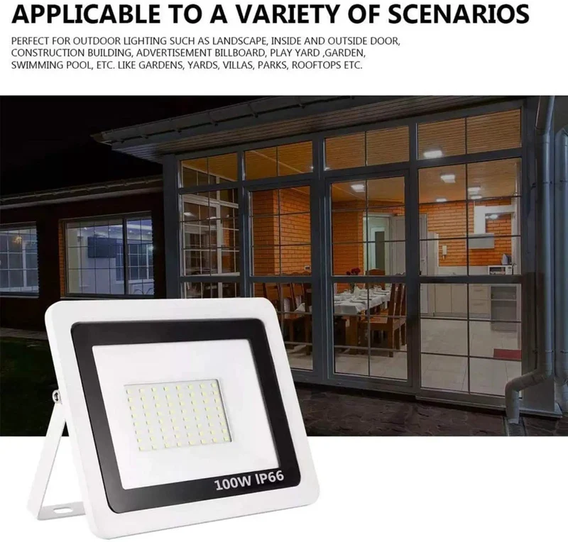 Heavy Duty 100W Solar Flood Lights Outdoor Spotlight Waterproof IP66 Blasts 10000Lm Of Badass Brightness With Superior Heat Dissipation For Rock Solid Garden Yard Security Setup