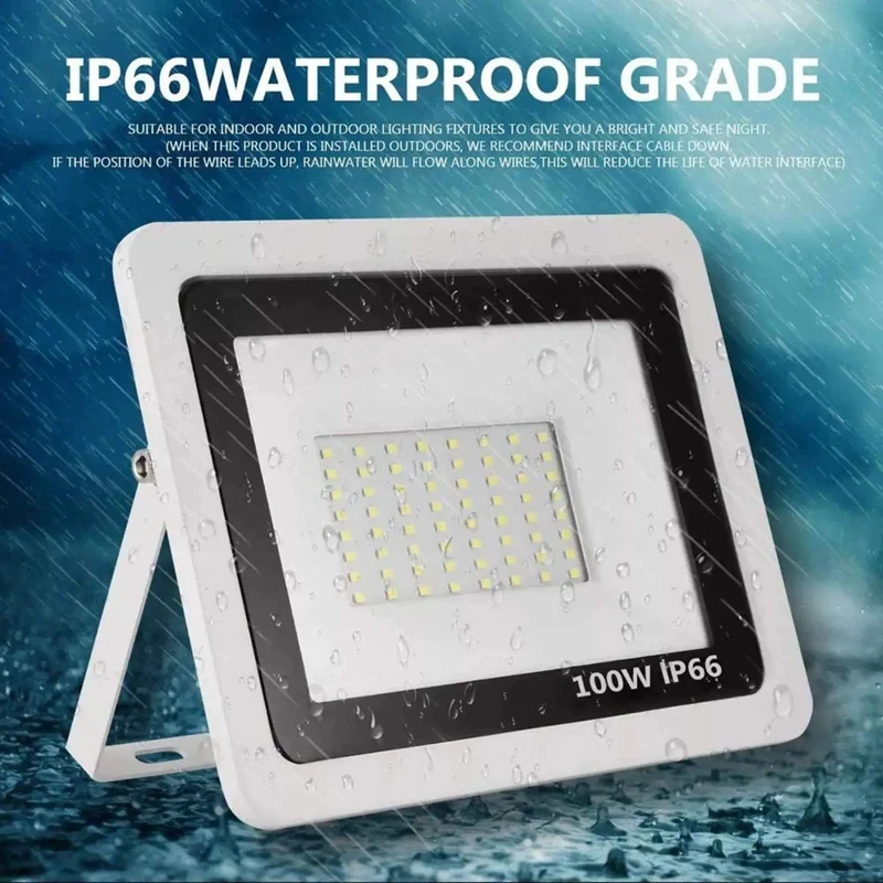 Heavy Duty 100W Solar Flood Lights Outdoor Spotlight Waterproof IP66 Blasts 10000Lm Of Badass Brightness With Superior Heat Dissipation For Rock Solid Garden Yard Security Setup