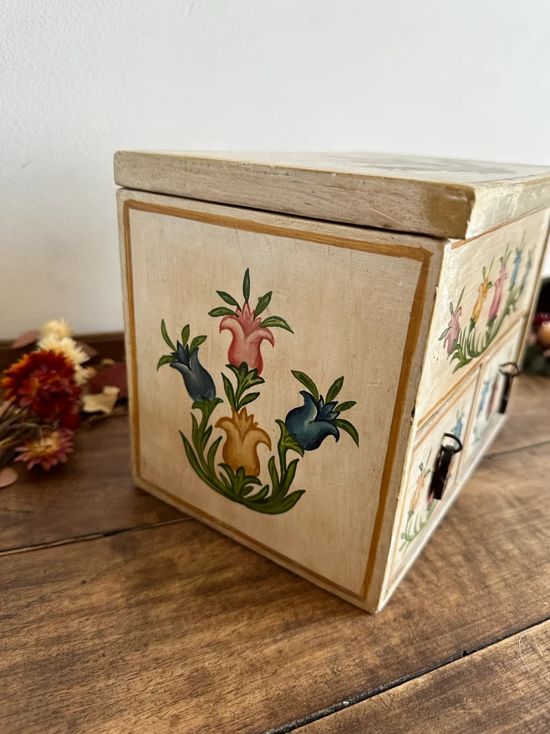 Coffret à bijoux en bois et stuc peint à la main 2 tiroirs