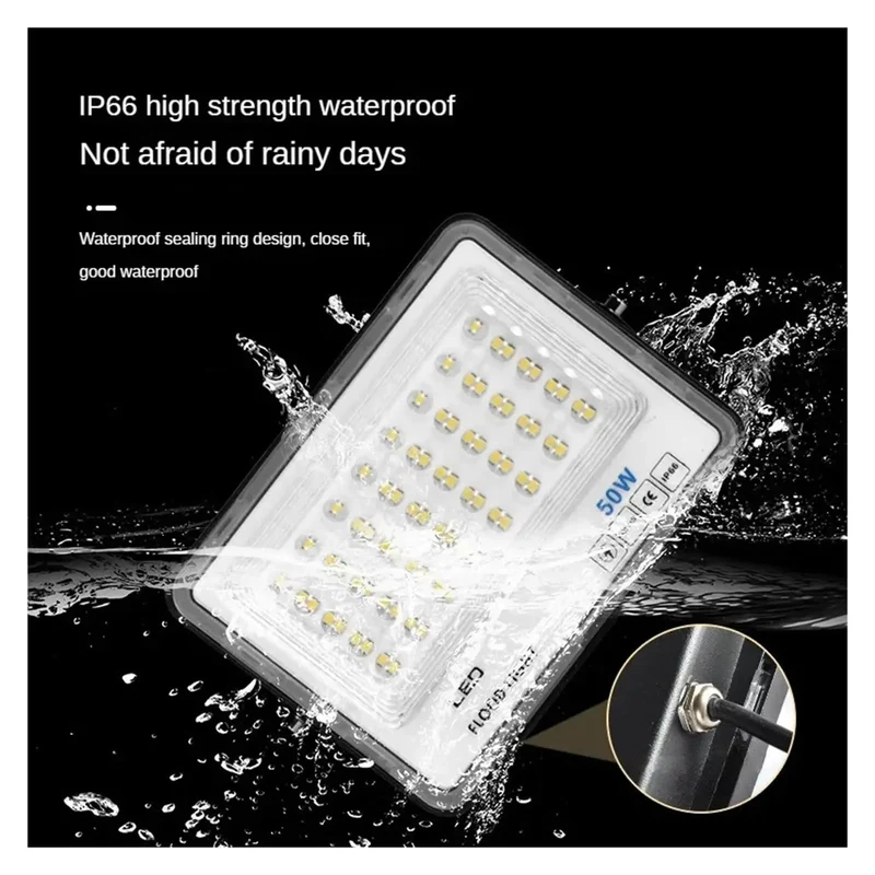 Rugged Led Flood Light Super Bright 50W 100W 200W Cool White 6500K Outdoor Wall Mounted Spotlight Ip66 Waterproof Patio Lawn Court Fixtures