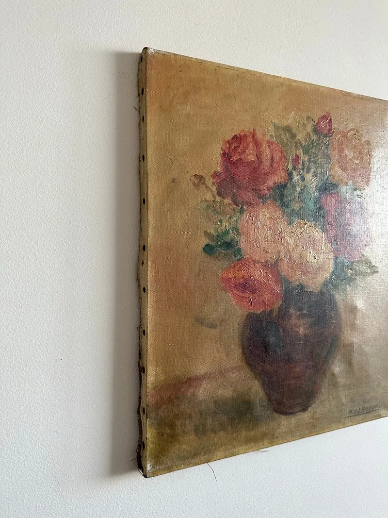 Peinture bouquet de fleurs sur toile signée M. Lebaron