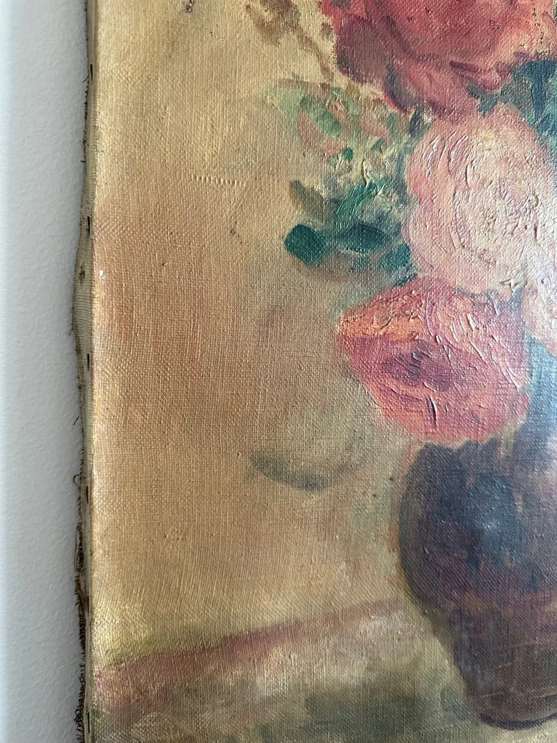 Peinture bouquet de fleurs sur toile signée M. Lebaron
