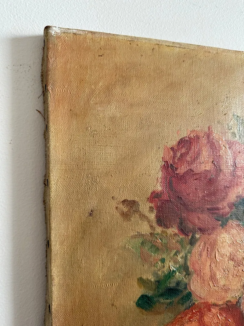 Peinture bouquet de fleurs sur toile signée M. Lebaron