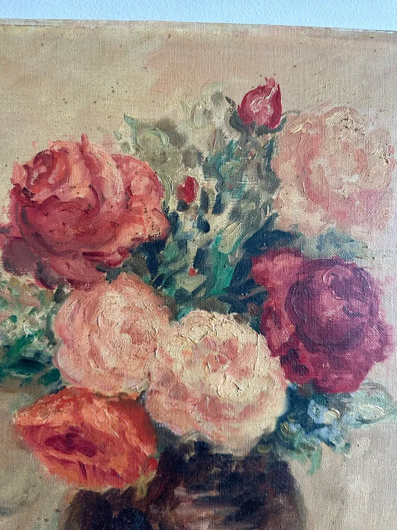 Peinture bouquet de fleurs sur toile signée M. Lebaron