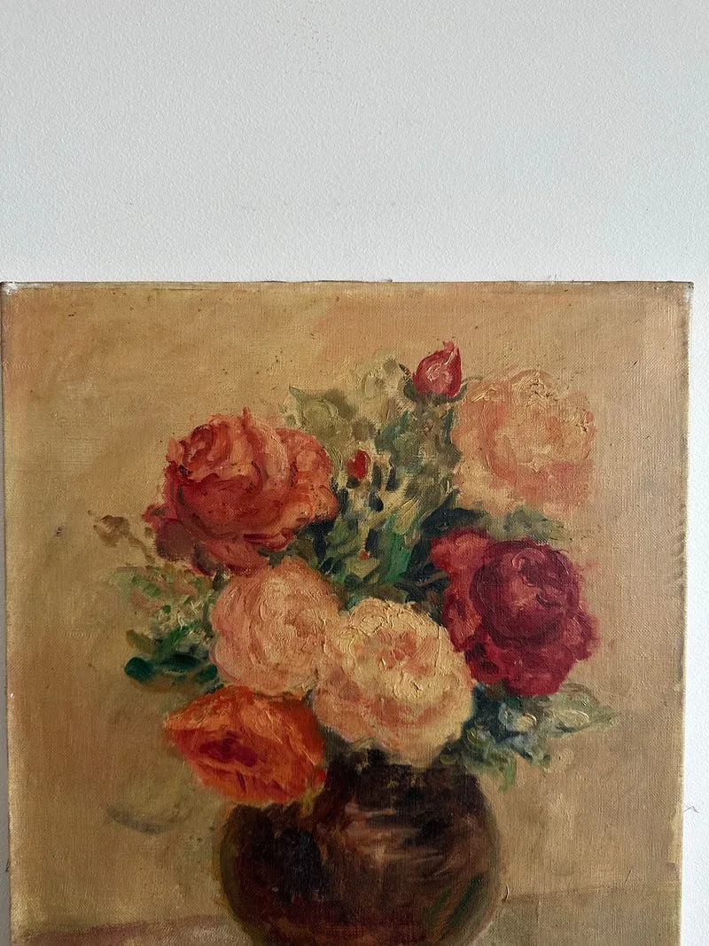 Peinture bouquet de fleurs sur toile signée M. Lebaron