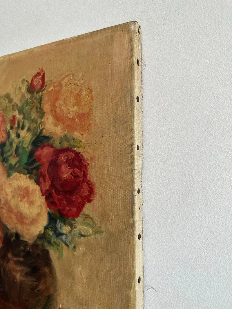 Peinture bouquet de fleurs sur toile signée M. Lebaron