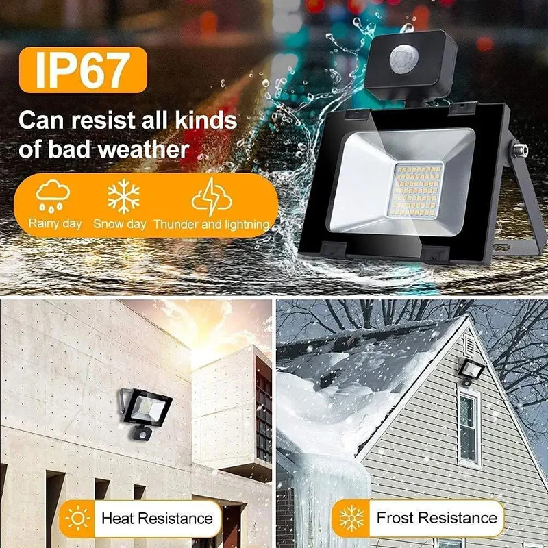 Badass LED Flood Light With Hella Responsive PIR Motion Detector And Fully Adjustable Trigger Zone IP65 Weatherproof Yard Security Spotlight For Porch Parking Lot And Farm Barn