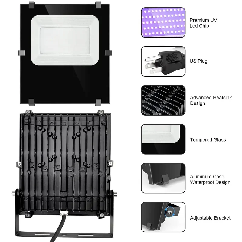 Heavy Duty 600W Black Light Flood Lights For Outdoor Venues Serving Next Level Glow Vibes With Killer 395Nm UV Energy And Rugged IP66 Build Crafted For Halloween Hangouts And Massive Glow Parties Packed As Double Pack