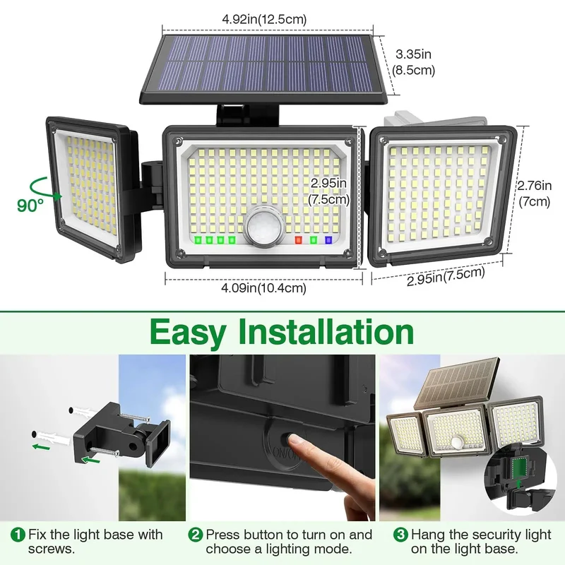 Top Notch 3Pack Solar Motion Sensor Lights Featuring 286 Led Diodes And Hella Bright 2500 Lumens For Secure Yard Driveway Or Patio Illumination Easy Install Built Tough IP65 Waterproof Rating With Three Custom Modes