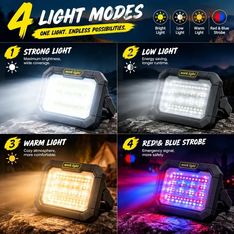 Rugged Portable Solar Led Flood Light Packin Four Bright Modes And Multi Color Glow Boasts A Heavy Duty Magnetic Mount Plus Usb Dual Charging For Campground Nights Job Sites And Weekend Trail Runs