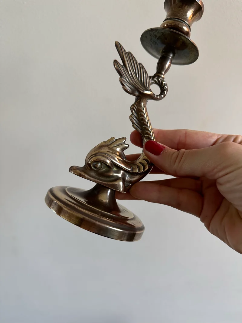 Bougeoirs en bronze doré dauphins dragons