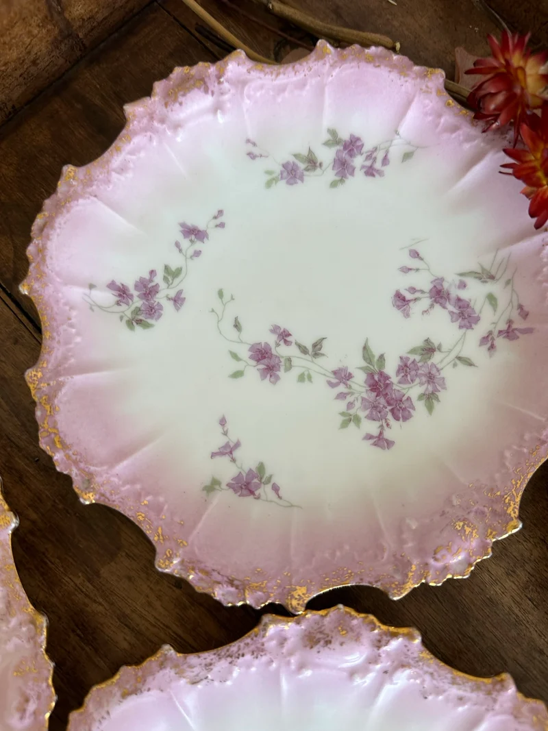 Assiettes en porcelaine de Limoges bordures dentelées dorées