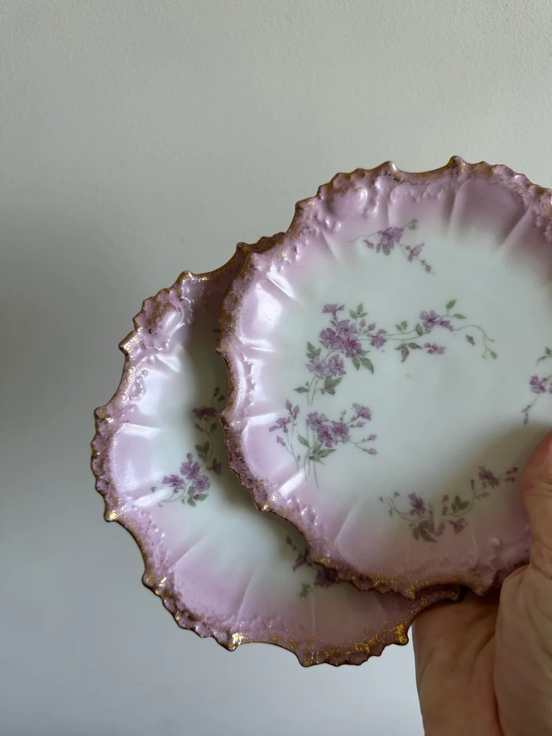 Assiettes en porcelaine de Limoges bordures dentelées dorées