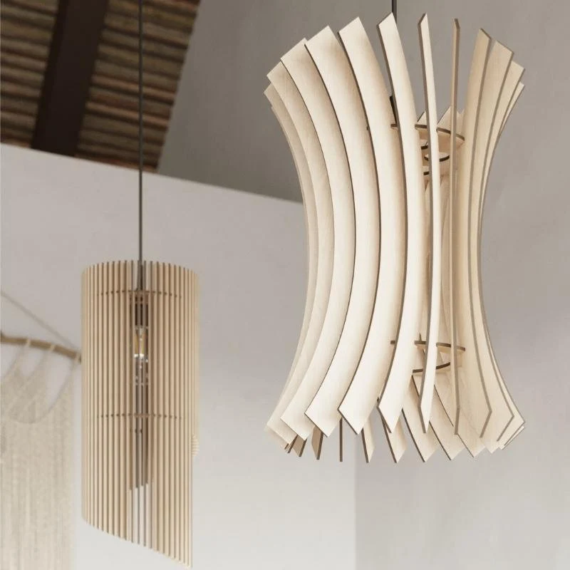 Suspension Bois Géométrique Design pour Ampoule E27