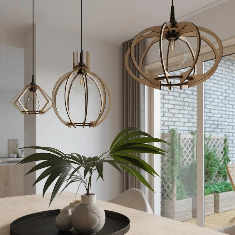 Suspension Bois Prisme pour Ampoule E27