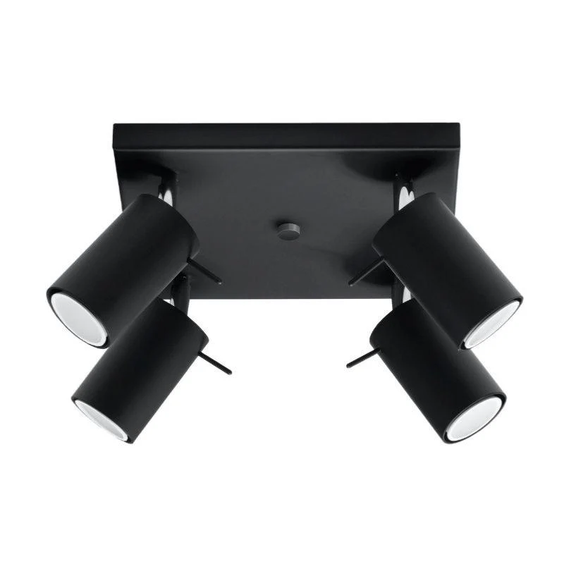 Plafonnier Spot Carré Noir Orientable pour 4 Ampoules GU10