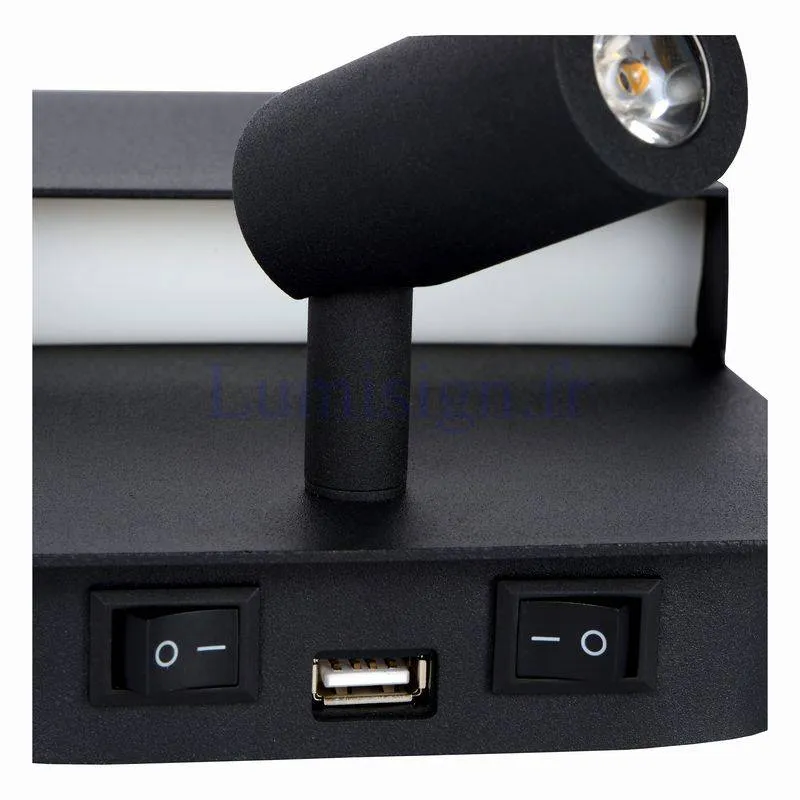 Applique liseuse BOXER noire avec USB