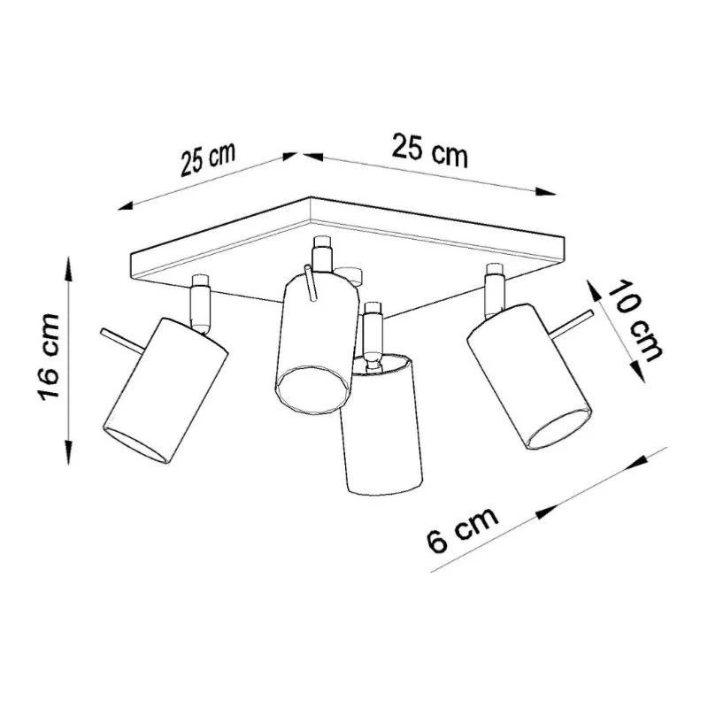 Plafonnier Spot Carré Blanc Orientable pour 4 Ampoules GU10