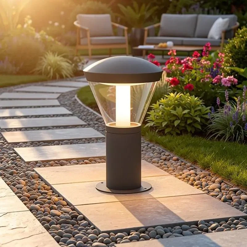 Borne extérieure LED SHELBY-330 : balise design gris foncé pour un jardin